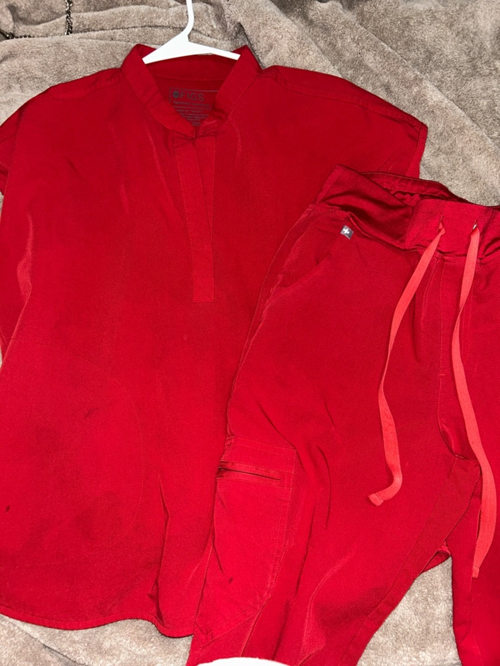 Figs Red Medical Scrub Top and Cargo Pants Set